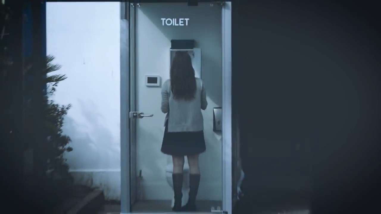 İnternetteki gizlilik haklarına dikkat çekmek isteyen şeffaf tuvalet